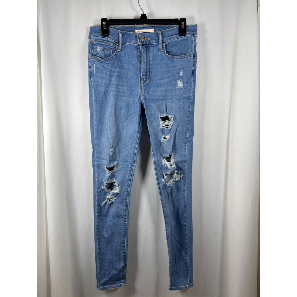Levis 720 High Rise Super Skinny Distressed Ripped Jeans‎ Blue Womens Size 29